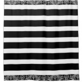 Schwarz-Weiß-Streifen und weiße Spitzen Duschvorhang (Vorderseite)