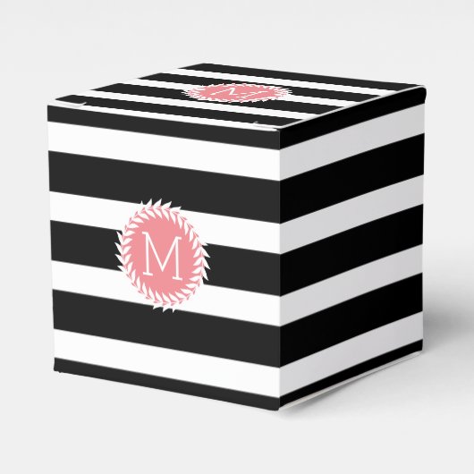 Schwarz-Weiß-Streifen und weißer Kranz Geschenkschachtel (Vorderseite)
