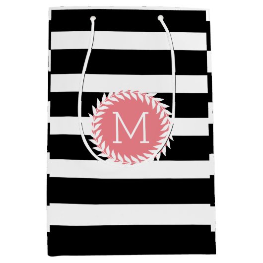 Schwarz-Weiß-Streifen und weißer Kranz Mittlere Geschenktüte (Vorderseite)