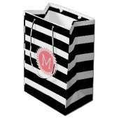 Schwarz-Weiß-Streifen und weißer Kranz Mittlere Geschenktüte (Rückseite Schrägansicht)