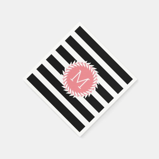 Schwarz-Weiß-Streifen und weißer Kranz Serviette (Ecke)