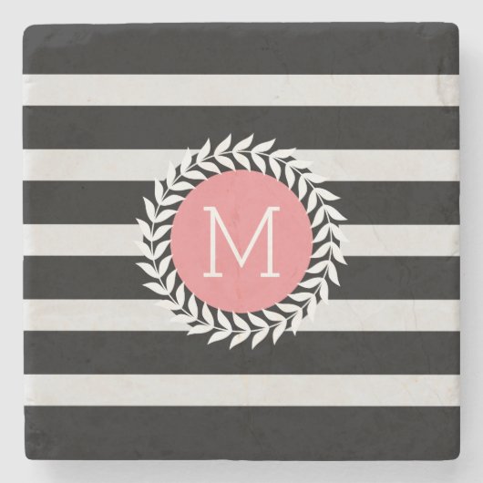 Schwarz-Weiß-Streifen und weißer Kranz Steinuntersetzer (Vorderseite)