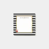 Schwarz-Weiß-Streifen Wassercol-Rose Monogramm-Bez Post-it Klebezettel (Vorderseite)