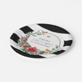 Schwarz & Weiß Streifen Weihnachten Robin Wreath Pappteller (Schrägansicht)
