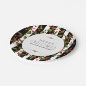 Schwarz-Weiß-Streifen Weihnachtskranz Pappteller (Schrägansicht)