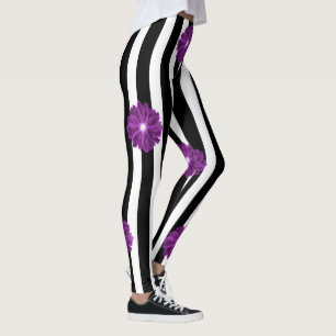Schwarz-Weiß-Streifen Xray-Blume Wasserfarbe Leggings