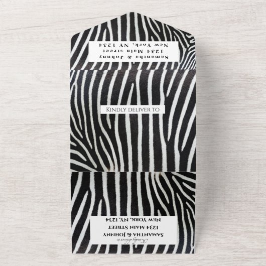 Schwarz-Weiß-Streifen Zebra-Hochzeit All In One Einladung (Außenbereich)