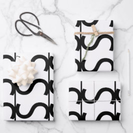 Schwarz-Weiß-Streifenmuster Geschenkpapier Set