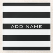 Schwarz-Weiß-Streifenmuster mit Namen Glasuntersetzer (Vorderseite)