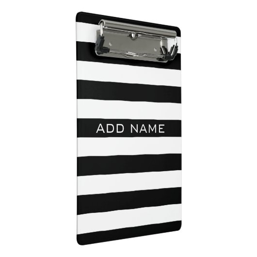 Schwarz-Weiß-Streifenmuster mit Namen Mini Klemmbrett (Schrägansicht)