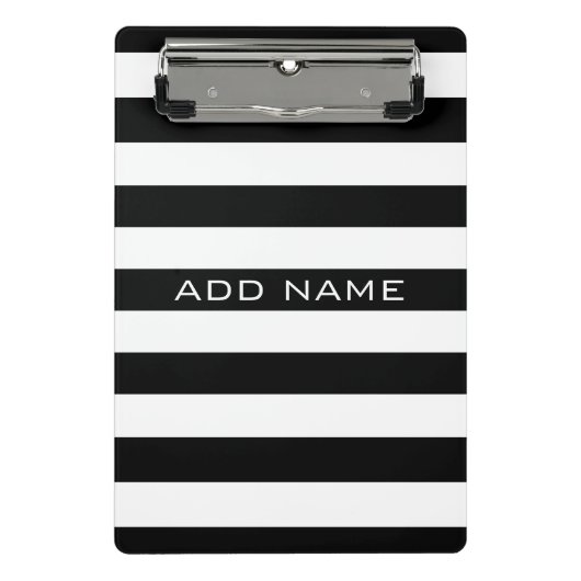 Schwarz-Weiß-Streifenmuster mit Namen Mini Klemmbrett (Vorderseite)