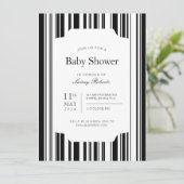 Schwarz-Weiß-Strichcodestreifen-Dusche in einfarbi Einladung (Stehend Vorderseite)