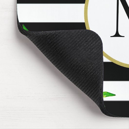 Schwarz-weiß Strickfarbene Floral Monogramm Mousepad (Ecke)
