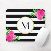 Schwarz-weiß Strickfarbene Floral Monogramm Mousepad (Mit Mouse)