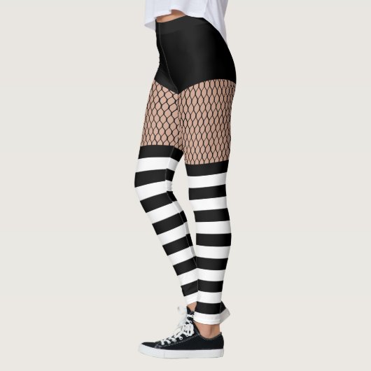 Schwarz-Weiß-Stricksocken Fischnet-Leggings Leggings (Links)