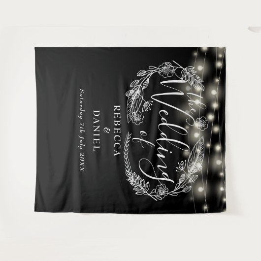 Schwarz-Weiß-String-Leuchten - Hintergrund für Hoc Wandteppich (Vorderseite (Horizontal))