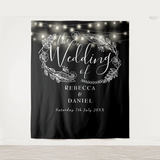 Schwarz-Weiß-String-Leuchten - Hintergrund für Hoc Wandteppich (Vorderseite)