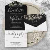 Schwarz-Weiß-String-Lichter Chic-Script-Hochzeit All In One Einladung
