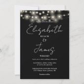 Schwarz-Weiß-String-Lichter Chic-Script-Hochzeit Einladung (Vorderseite)