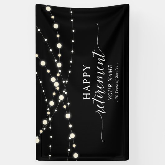 Schwarz-Weiß-String-Lights Happy-Rente-Party Banner (Vertikal)
