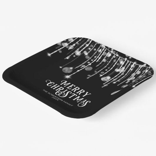 Schwarz-Weiß-String-Lights Weihnachts-Party Pappteller (Gewinkelt)