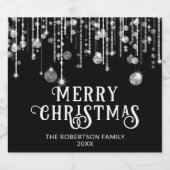 Schwarz-Weiß-String-Lights Weihnachts-Party Schaumweinetikett (Einzelnes Label)