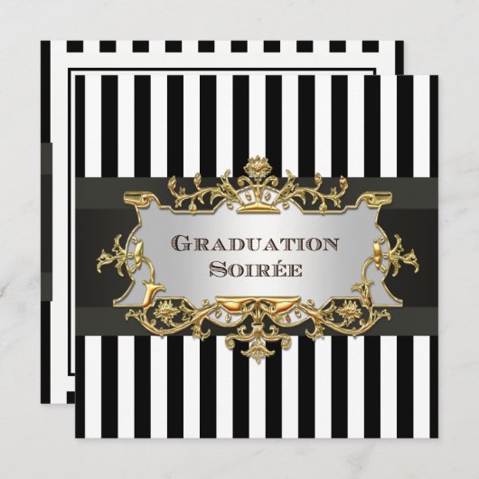 Schwarz-weiß Strip Abschluss Einladung 2 - OM (Vorne/Hinten)