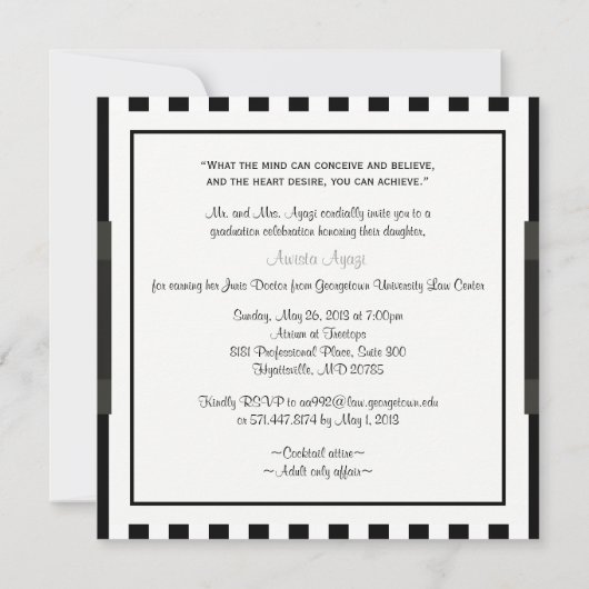 Schwarz-weiß Strip Abschluss Einladung 2 - OM (Rückseite)