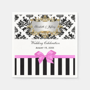 Schwarz-weiß Strip Damask Blubble Gum Pink Ribbon Serviette