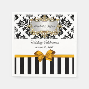 Schwarz-weiß Strip Damask Goldenrod Ribbon Serviette