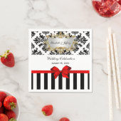 Schwarz-weiß Strip Damask Red Ribbon Serviette (Beispiel)
