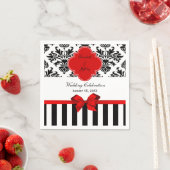 Schwarz-weiß Strip Damask Red Ribbon Serviette (Beispiel)