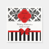 Schwarz-weiß Strip Damask Red Ribbon Serviette (Vorderseite)