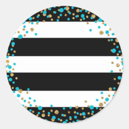 Schwarz-weiß Strip Gold Glitzer Türkis Sprinkle Runder Aufkleber