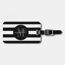 Schwarz-weiß Strip Monogram Girly Script Circle