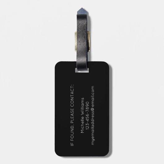 Schwarz-weiß Strip Monogram Girly Script Circle Gepäckanhänger (Rückseite vertikal)