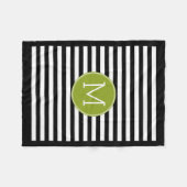 Schwarz-weiß Strip Muster Preppy Green Monogram Fleecedecke (Vorderseite (Horizontal))