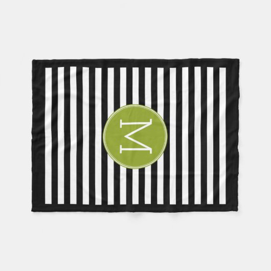 Schwarz-weiß Strip Muster Preppy Green Monogram Fleecedecke (Vorderseite (Horizontal))