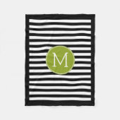 Schwarz-weiß Strip Muster Preppy Green Monogram Fleecedecke (Vorderseite)