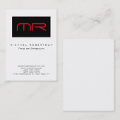 Schwarz-weiß Strip Red Monogram Business Card Visitenkarte (Vorne/Hinten)