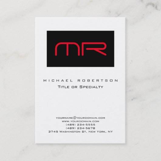 Schwarz-weiß Strip Red Monogram Business Card Visitenkarte (Vorderseite)