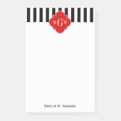 Schwarz-weiß Strip Red Quatrefolie 3 Monogramm Post-it Klebezettel (Vorderseite)