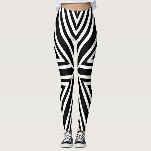 Schwarz-weiß Strip Yoga Pants Muster Leggings (Vorderseite)