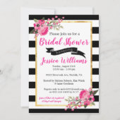 Schwarz-weiß Stripe Blumendusche Einladung (Vorderseite)