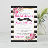 Schwarz-weiß Stripe Blumendusche Einladung (Stehend Vorderseite)