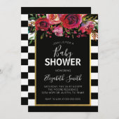 Schwarz-weiß Stripe Floral Baby Dusche Einladung (Vorne/Hinten)