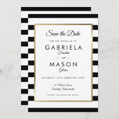 Schwarz-Weiß-Stripe-Hochzeit Save The Date (Vorne/Hinten)