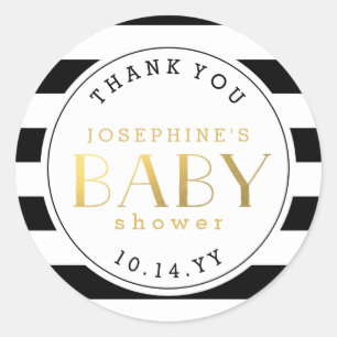 Schwarz-weiß Stripe Imitate Gold Baby Dusche Viel Runder Aufkleber