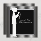Schwarz-weiß Stripe Rosary Boys Erste Kommune Einladung (Vorne/Hinten)