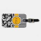 Schwarz, weiß, Striped Gold Damast-Gepäckanhänger Gepäckanhänger (Vorderseite horizontal)